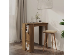 Mesa de bar  Mesa alta con estantes en madera de roble marrón Wsd817048 Lovely Home