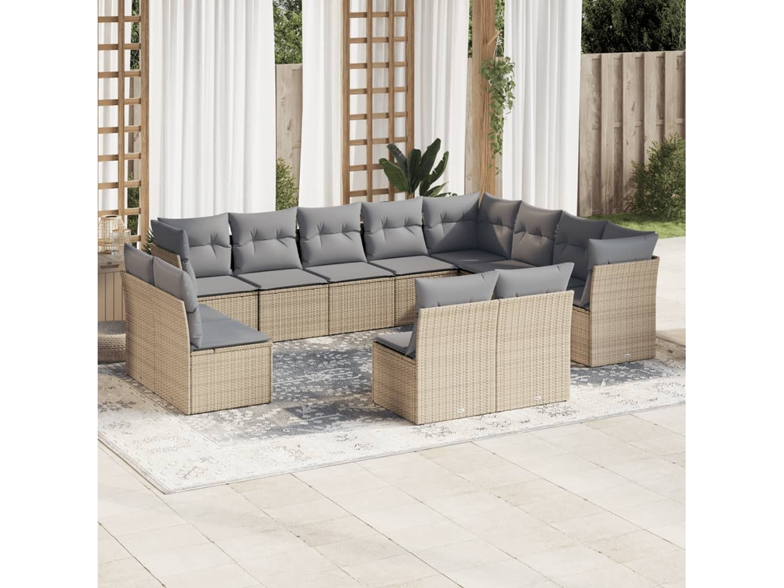 Conjunto de sofá de jardín de 12 piezas con cojines, mimbre sintético beige, Dkd Home Decor