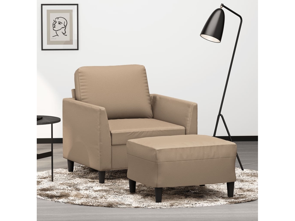 Sillón De Salón | Silla | Sillón Con Taburete Cuero Sintético Color Capuchino 60 Cm Wsd793856