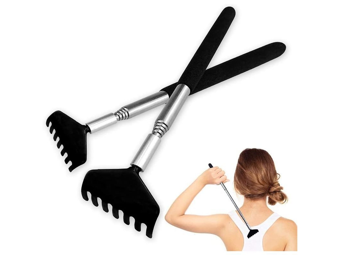 2 Raspadores De Espalda De Acero Inoxidable Negro De Alta Calidad Con Mango Extensible De Hasta 68 Cm Para La Cabeza Y La Espalda.