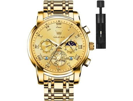 VEANXIN Reloj para Hombre Cuadrado Diamante Cuarzo Fecha Lujo Acero Inoxidable Impermeable Luminoso Dos Tonos(oro)