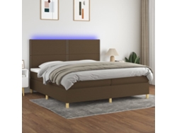 Cama Box Spring Colchón Luces Led Tela Marrón Oscuro 200x200 Cm