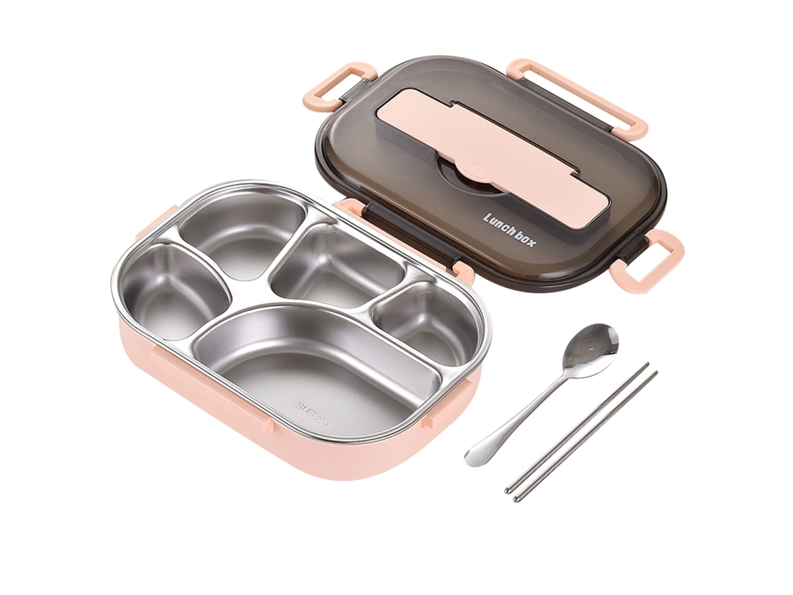 Fiambrera Bento de 1300 ml en acero inoxidable 304 - Fiambrera térmica a prueba de fugas con 5 compartimentos para hombres y mujeres.