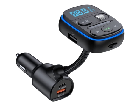 Transmisor Fm Auto Bluetooth, inalámbrico Bluetooth 5.0 Adaptador de radio para automóvil Receptor Kit de automóvil con bajo, 7 colores de luz, QC3...