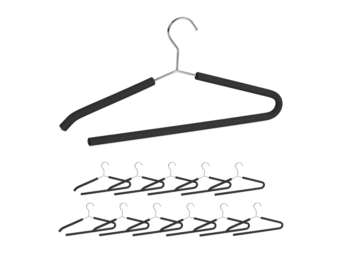 Conjunto De 12 Cabides Relaxdays, Espuma Antiderrapante, Cabide Para Camisas, Barra Aberta Para Calças, Preto.
