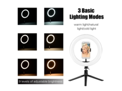 Anillo de luz LED RGB de 10 pulgadas con soporte, luz de escritorio USB para maquillaje y selfies con el móvil.