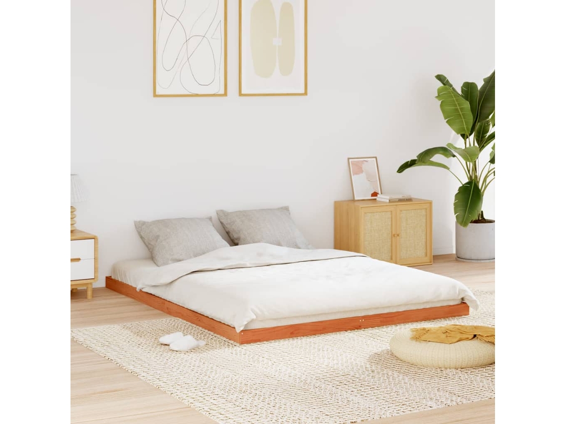 Cama Sin Colchón Madera Maciza Pino Marrón Cera 150x200 Cm