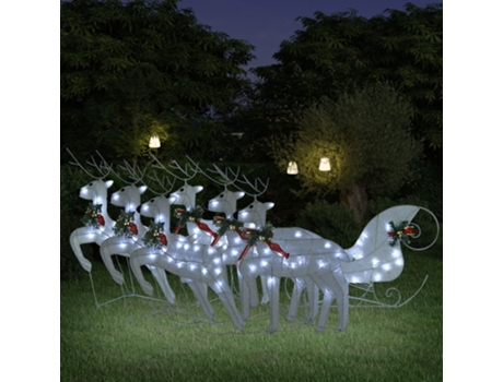 MAISON EXCLUSIVE - Decoración navideña de renos y trineo de jardín blanco 140 LEDs