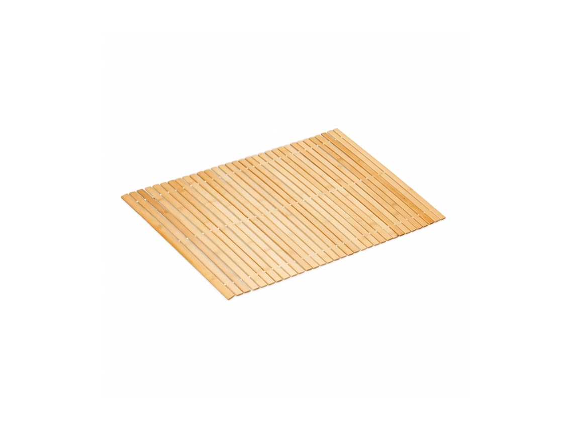 Relaxdays Alfombra Baño De Bambú, 80 X 50 Cm, Esterilla Ducha Antideslizante, Enrollable, Con Cuentas, Natural Y Blanco