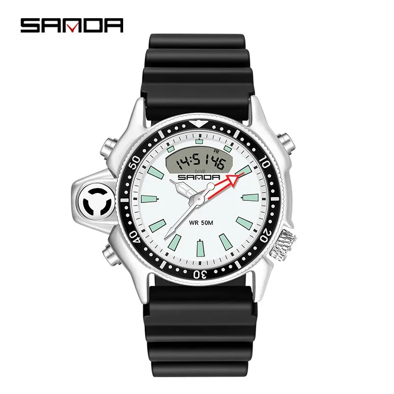 Reloj Deportivo Digital De Cuarzo Para Hombre (blanco), Resistente Al Agua, Con Alarma Y Doble Pantalla.