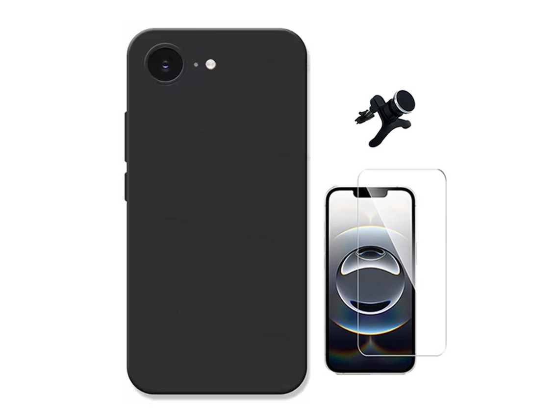Kit Vidro Clearglass Capa Silicone Líquido Suporte Reforçado Phonecare Para Apple Iphone 17e - Preto