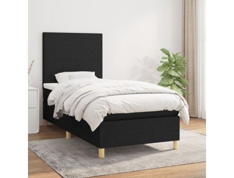 Cama con somier VIDAXL (Negro - Tela - 193 x 90 x 128 cm)