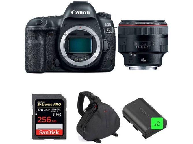 Kit Cámara Reflex CANON EOS 5D Mark IV + EF 85mm f/1.2L II USM + SanDisk 256GB + 2 LP-E6N + Bolsa