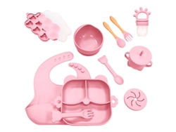 Set Destete Bebé Eifson 6+ Meses Silicone Plato Bol Vaso Cubiertos 11 Piezas (rosa)
