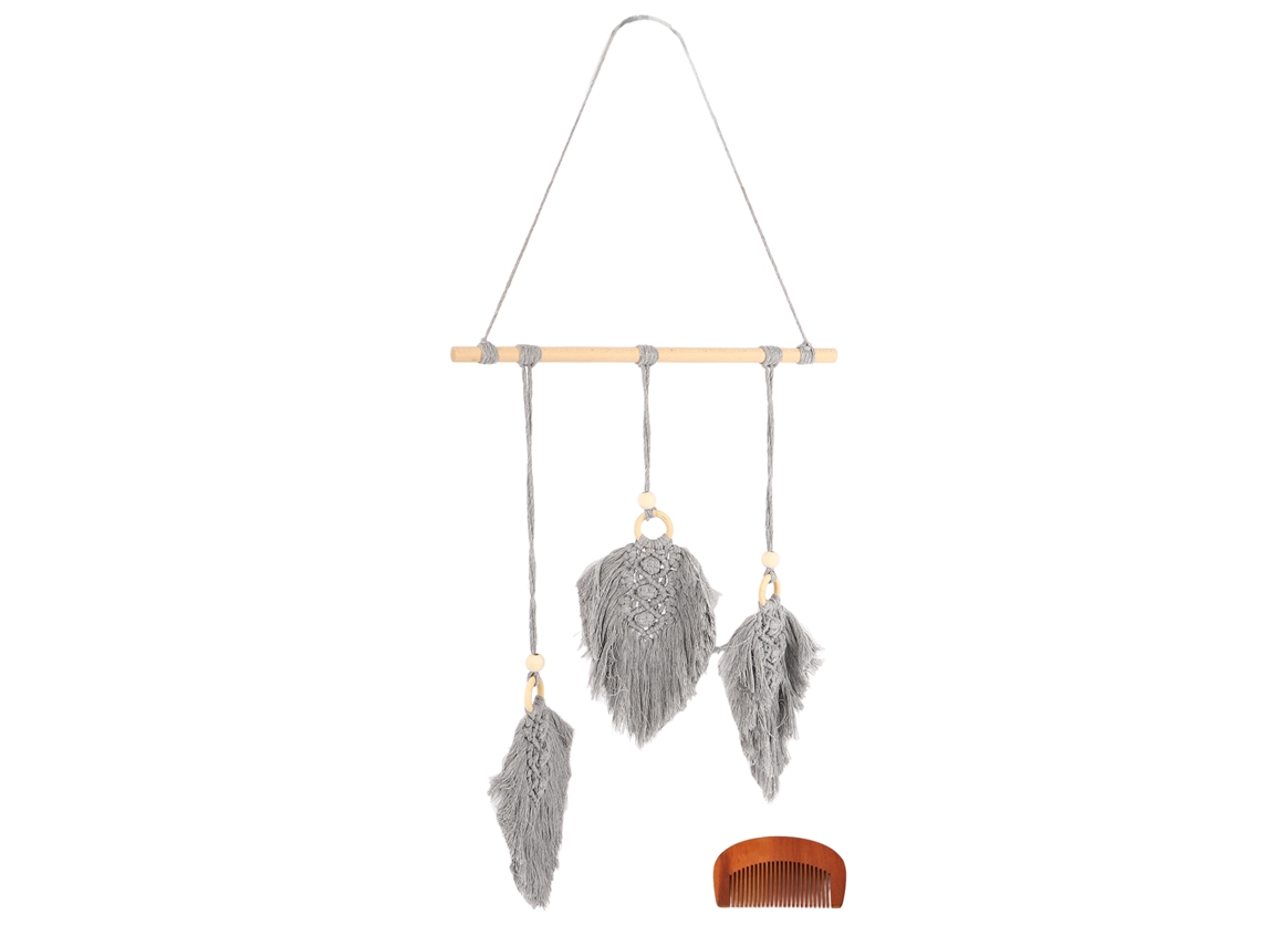 Tapiz De Algodón Estilo Boho Tejido A Mano Con Forma De Hoja Para Decoración De Pared En Dormitorio/puerta - Gris
