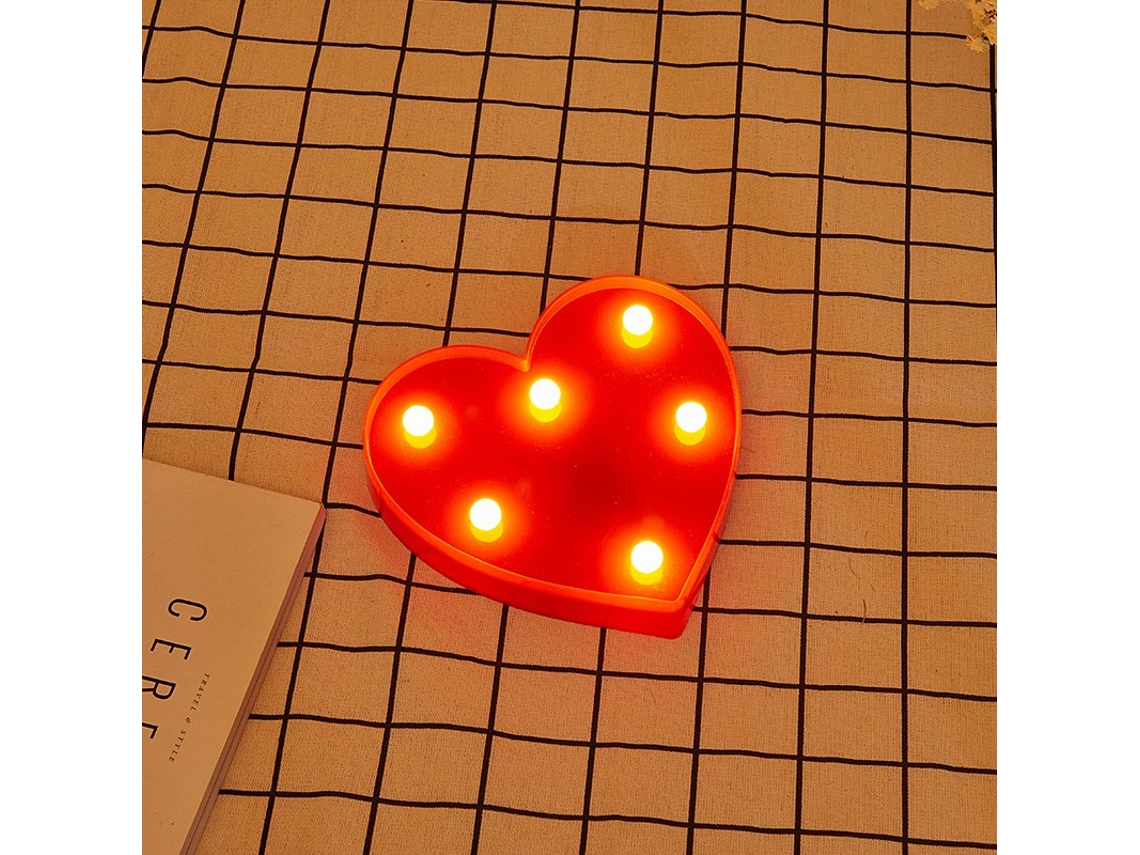 Letras LED Corazón Rojo, Símbolo Iluminado con Luz Blanca Cálida, Altura 22cm, Funcionamiento a Pilas 2*AA