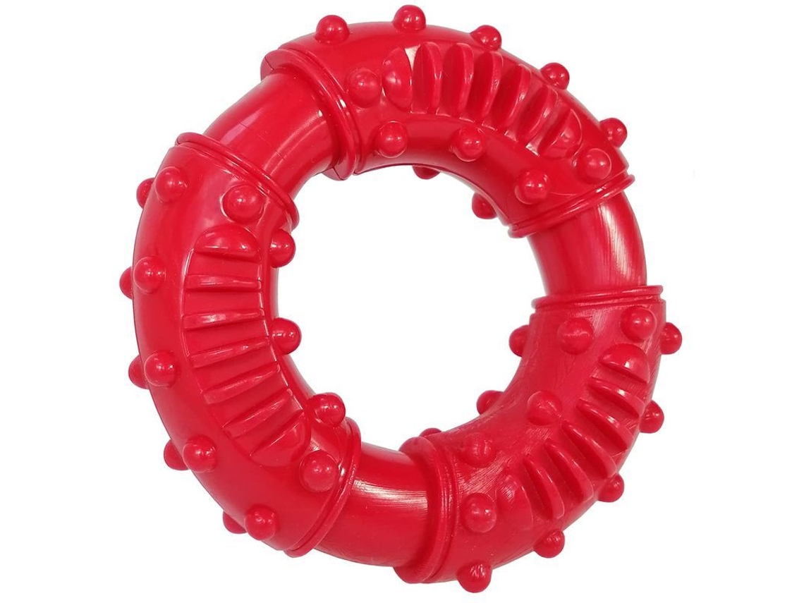Anillo Masticable Linjou Para Perros De Caucho Natural Indestructible Juguete Rojo