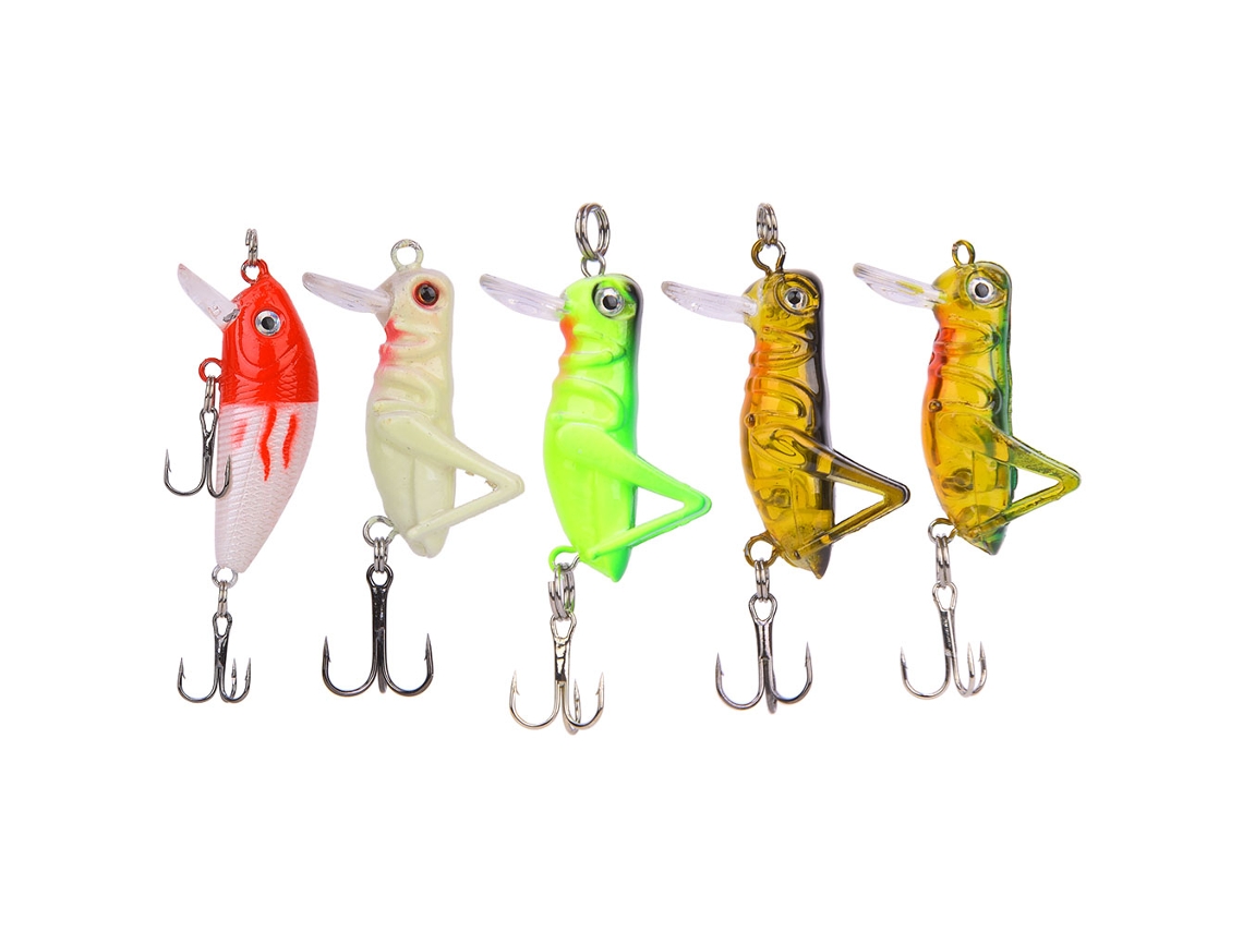 Danu26-set De 5 Señuelos Artificiales De Pesca Duros Lifelike: Saltamontes Y Minnow, Cebo Universal Para Agua Dulce