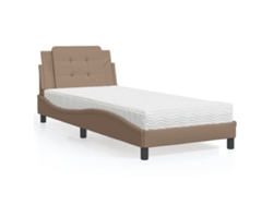 Cama Con Colchón Cuero Sintético Capuchino 90x200 Cm