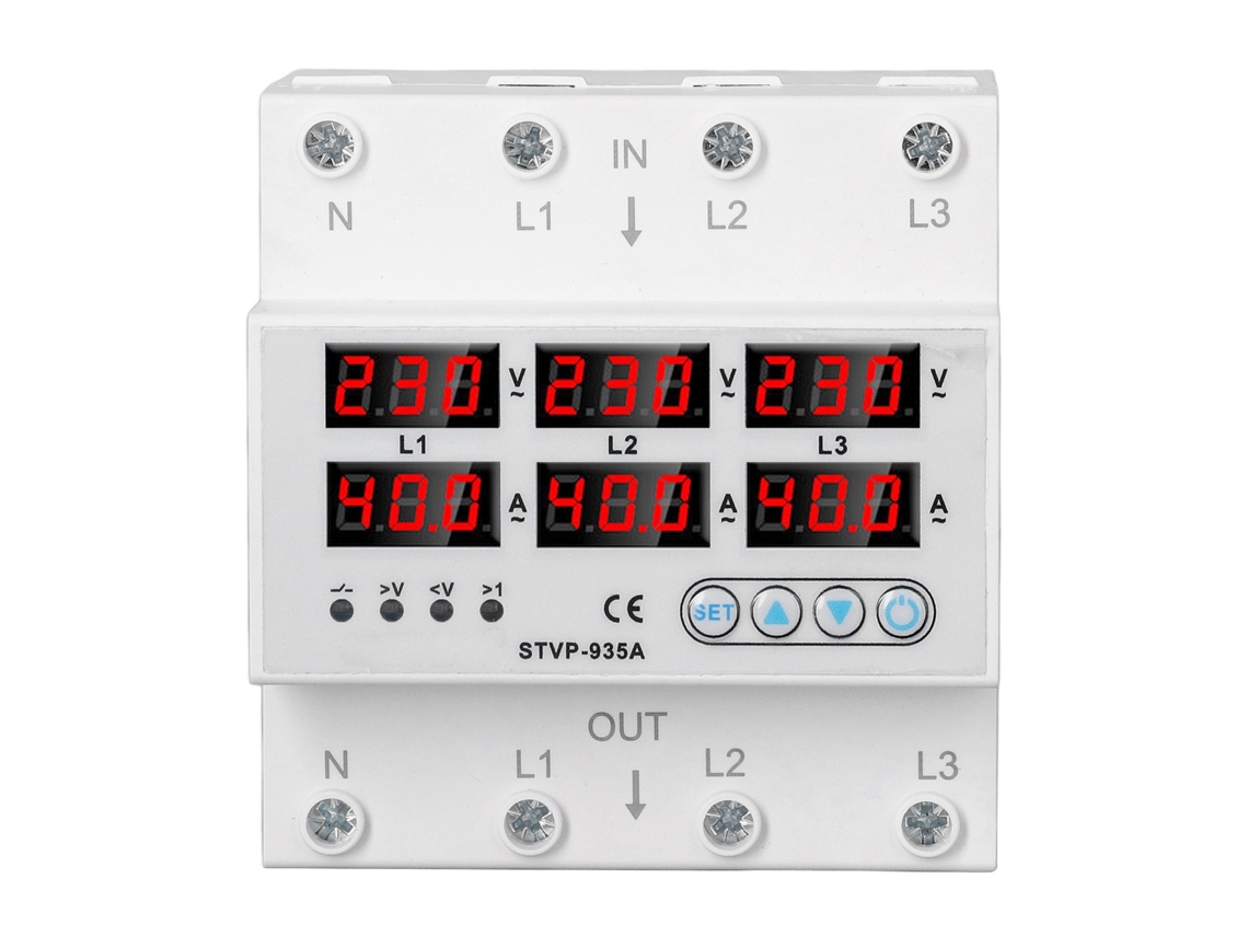 Protector De Tensión Y Corriente Ajustable 3 Fases Con Pantalla Digital Recuperación Automática Ac220 380v 40a