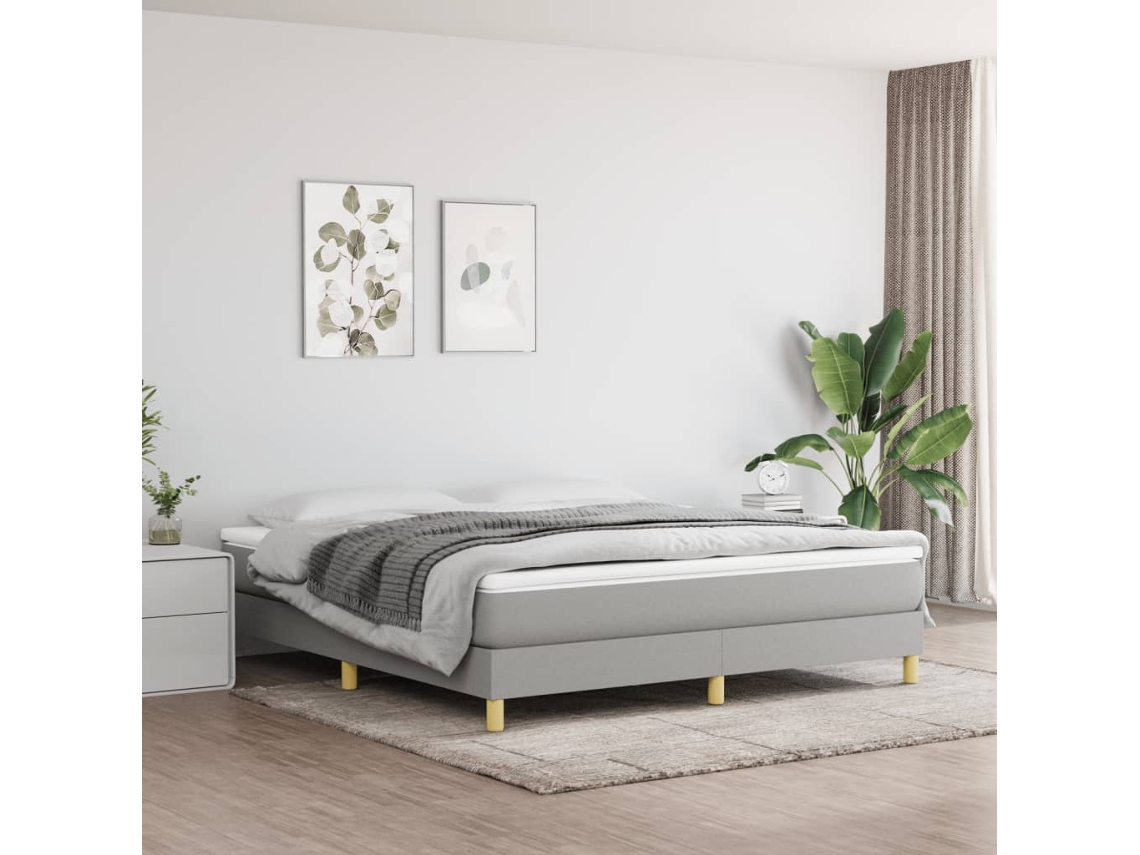 Cama Box Spring Con Colchón Tela Gris Claro 180x200 Cm