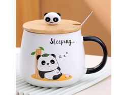 Taza Con Forma De Panda Adorable Con Tapa Y Cuchara, Taza De Café De Porcelana Kawaii, Set De Regalo.