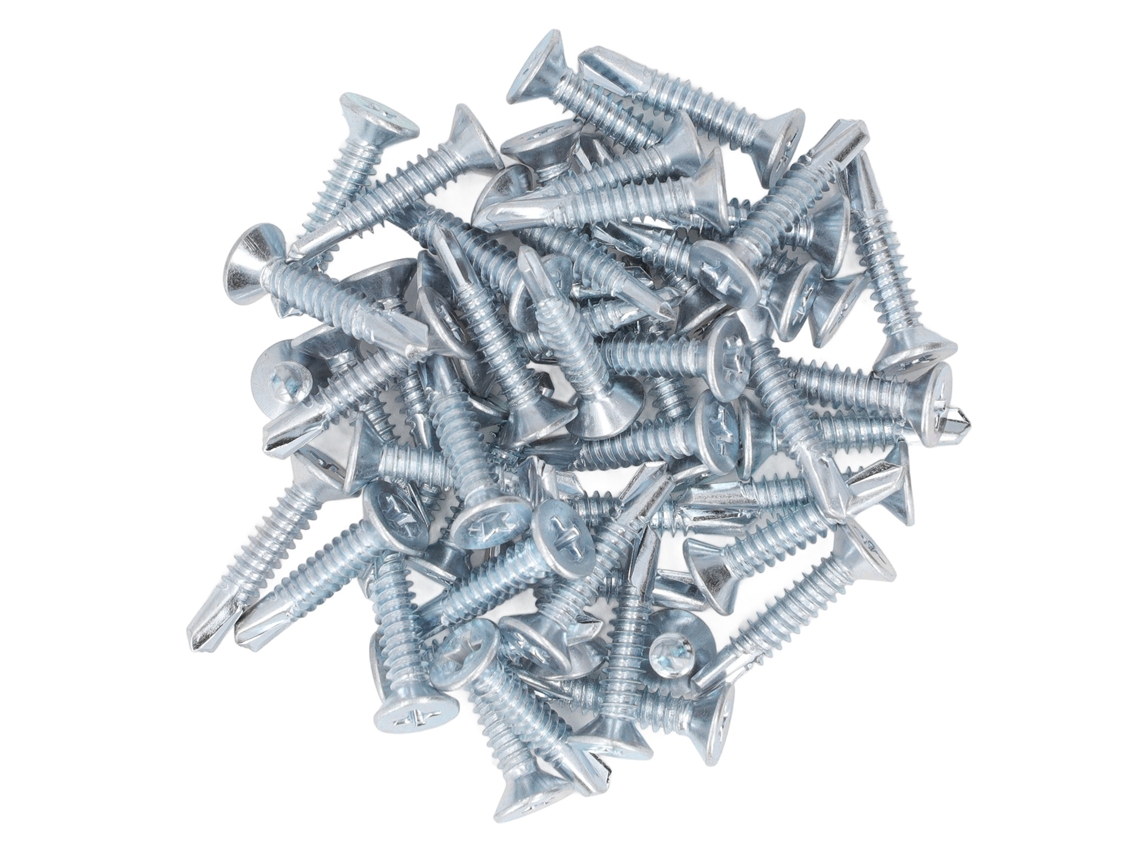 50 Tornillos Autorroscantes De Cabeza Plana, Acero Al Carbono Galvanizado, 4,8 X 25 Mm
