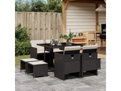Juego de comedor de jardín de 9 piezas con cojines, mimbre sintético negro, DKD Home Decor