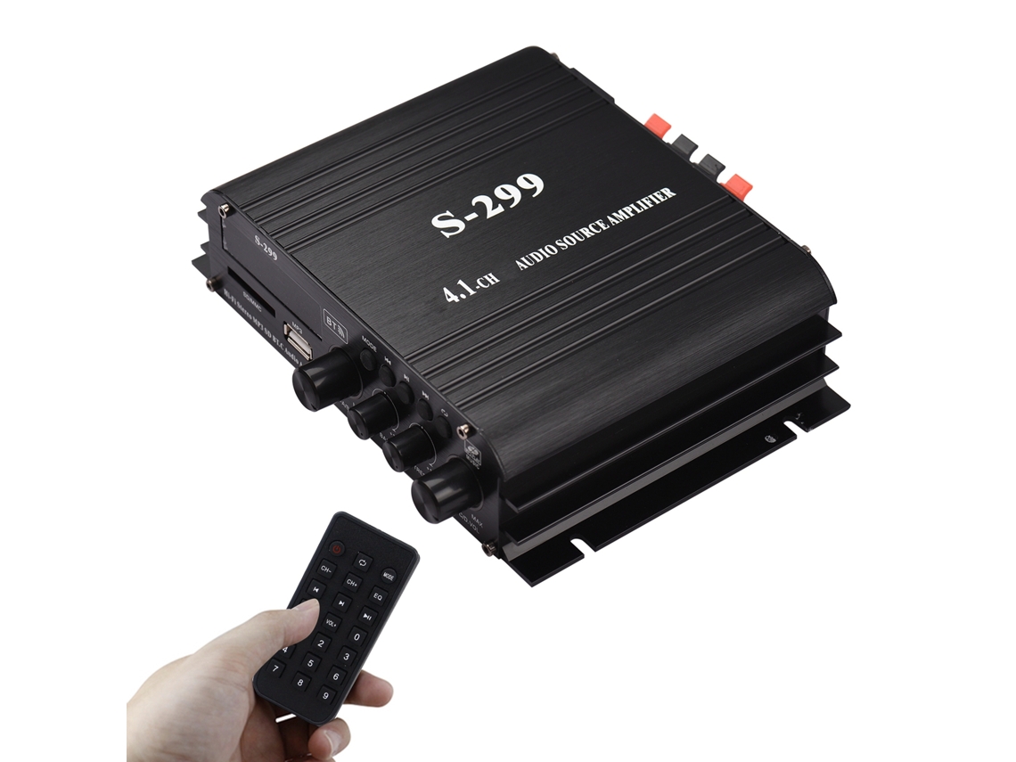 Mali amplificador de Áudio Estéreo Mini S 299 4.1 4x40w com Bt Controle Remoto Portátil para Carro e Casa