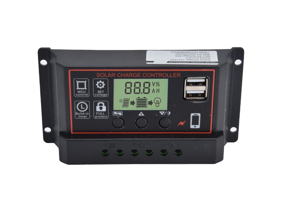 Controlador De Carga Solar Inteligente Dual Usb 12/24v10a Con Pwm Para Panel De Batería