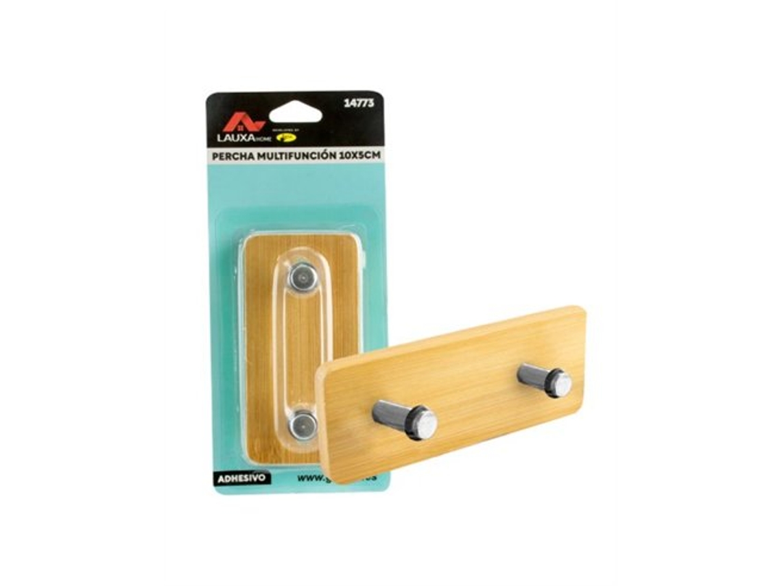 Percha adhesiva multifuncional Lauxa Home de bambú y acero inoxidable, 10x5cm - 2 unidades