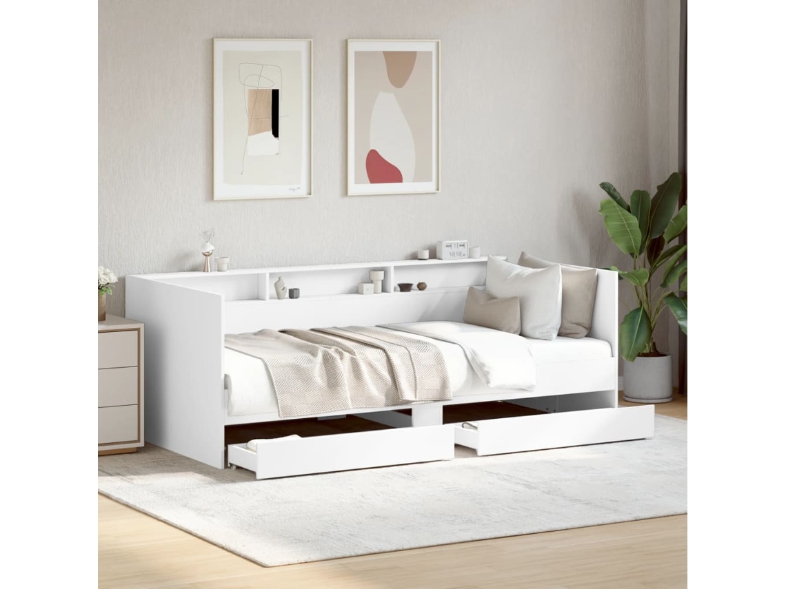 Sofá Cama Con Cajones Sin Colchón Blanco 100x200 Cm