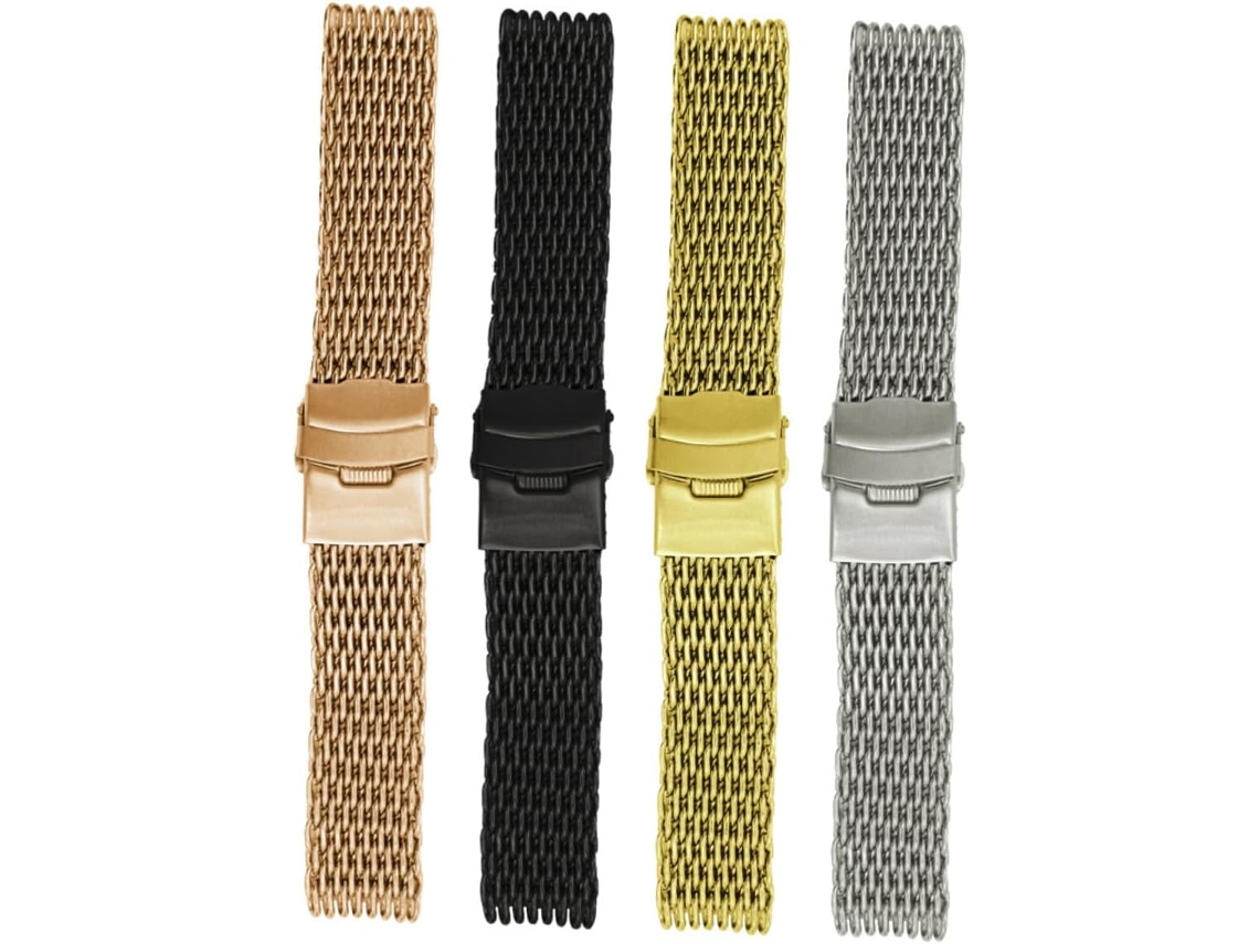 Pulseira De Relógio Em Aço Inoxidável Preto Com Padrão Milanês Para Homens E Mulheres.