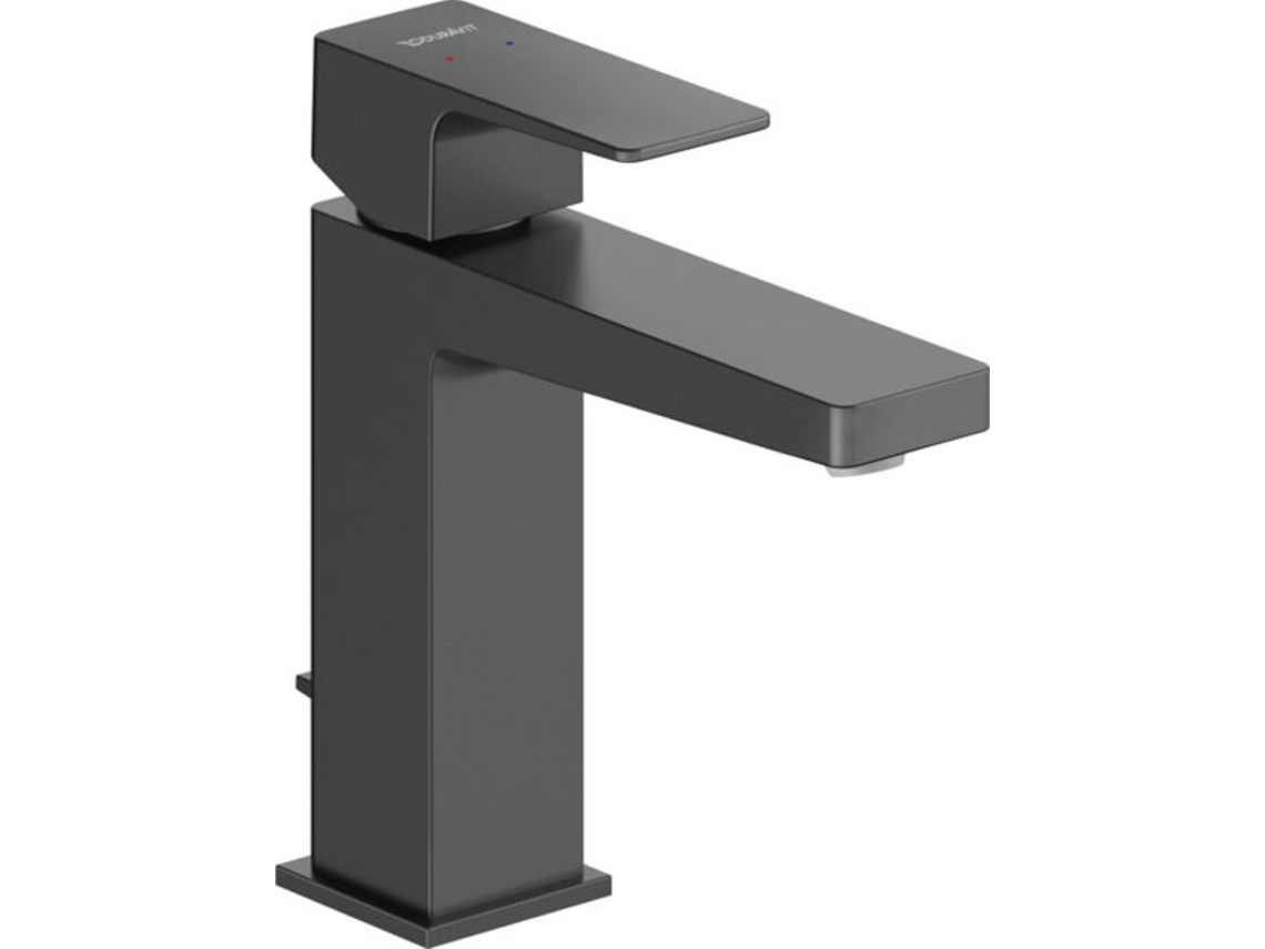 DURAVIT Manhattan Mezclador monomando de lavabo, 129 mm de saliente, con desagüe automático, MH1020001, Color: Negro Mate