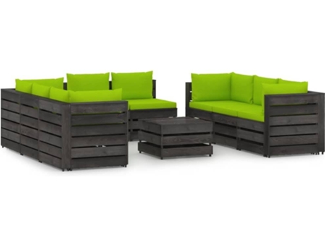 Conjunto 9 Muebles de jardín VIDAXL con cojines madera impregnada gris