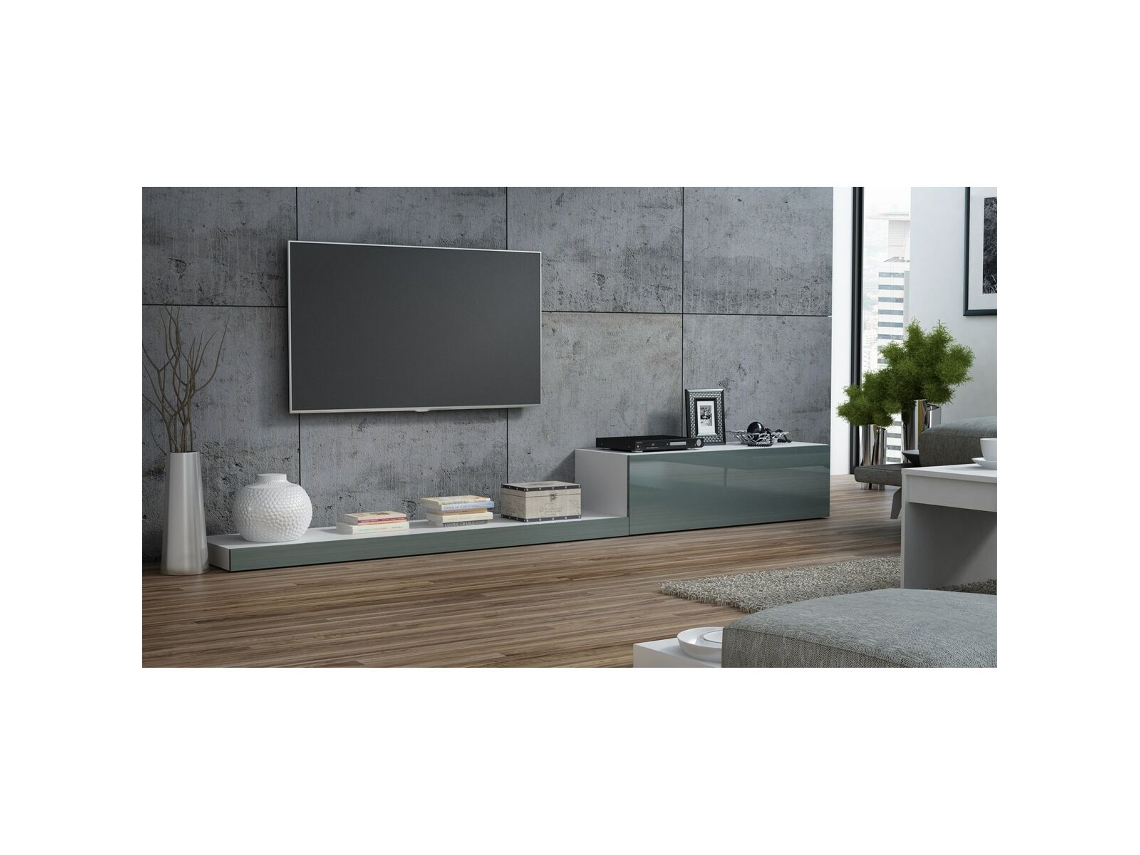 Mueble de TV CAMA MEBLE LIFE BI/SZ Blanco Gris Laminado Madera MDF Aglomerado 300x35x42 cm