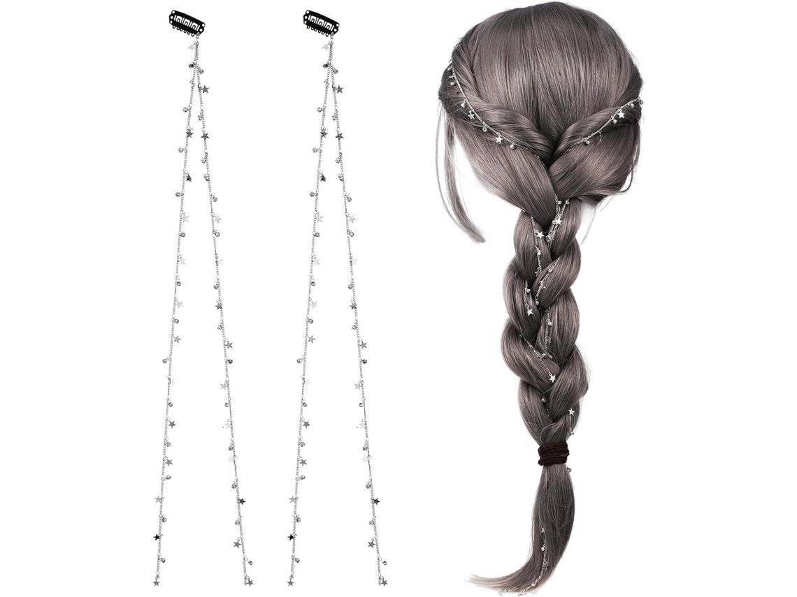 Correntes De Cabelo Em Formato De Estrela, Acessórios Elegantes E Resistentes Para Tranças (2 Peças).