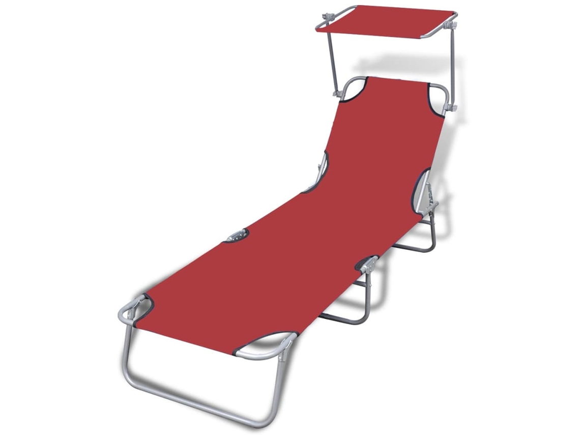Tumbona plegable Mueble para patio Asiento de jardín con toldo acero y tela rojo