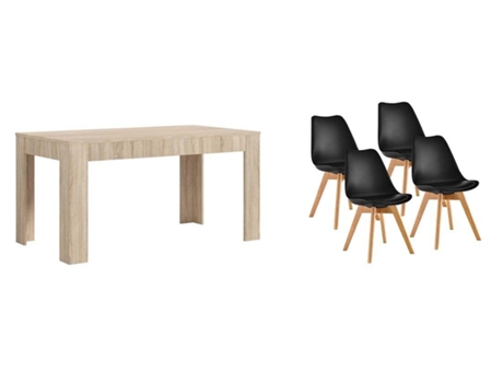 Pack Mesa Extensible de Comedor o Cocina Cambria 4 Sillas Nordic Negro SALDOSYSTOCKS