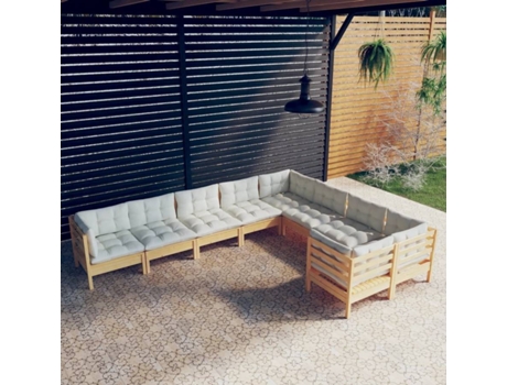 Conjunto 9 Muebles de jardín VIDAXL y cojines madera de pino crema
