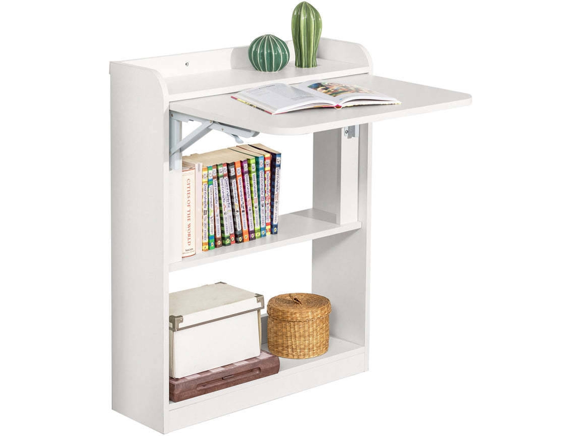 Escritorio con Estantería SOBUY Plegable (Blanco - MDF - 58x64x82 cm)