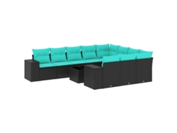 Conjunto de sofá de jardín de 11 piezas con cojines, ratán negro. Exclusivo de MAISON.