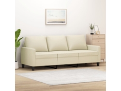 Sofá De 3 Plazas | Sofá De Salón | Sofá De Descanso De Cuero Sintético Color Crema 180 Cm