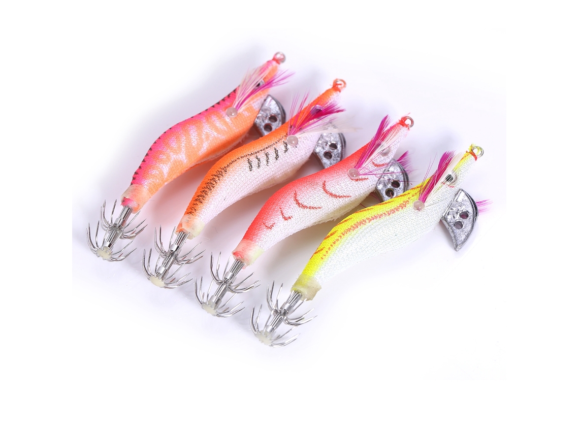 4 Señuelos Luminosos De Plástico Con Forma De Camarón Para Pesca Nocturna, Jigging, Calamares, Sepias Y Pulpos.