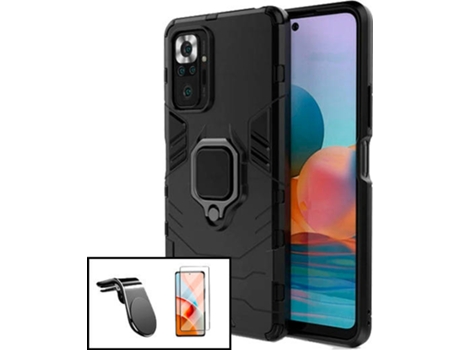 Kit Carcasa, Protector y Soporte Magnético para Auto Xiaomi Redmi Note 10 Pro PHONECARE Military Defender Negro