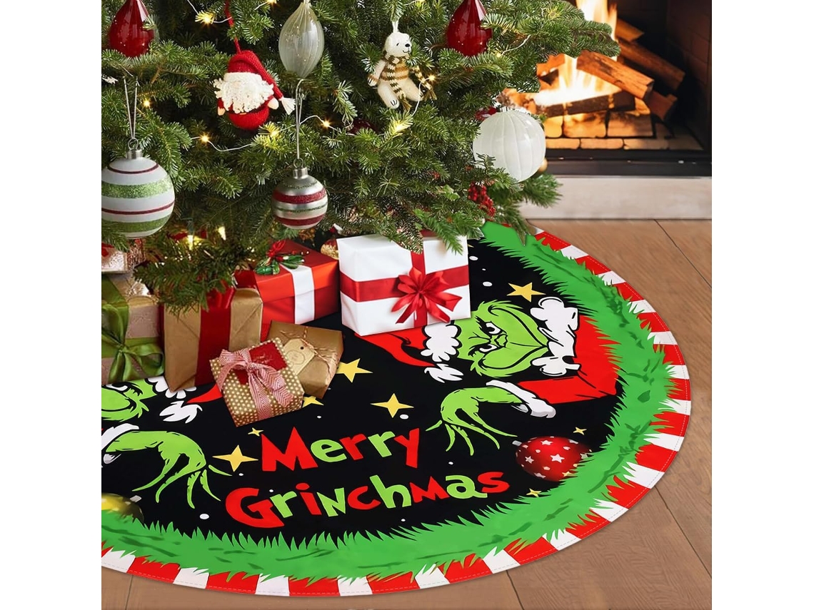 Falda para árbol de Navidad roja y verde de 81 cm con cuello, decoración suave de estilo rústico para fiestas navideñas (Estilo B)