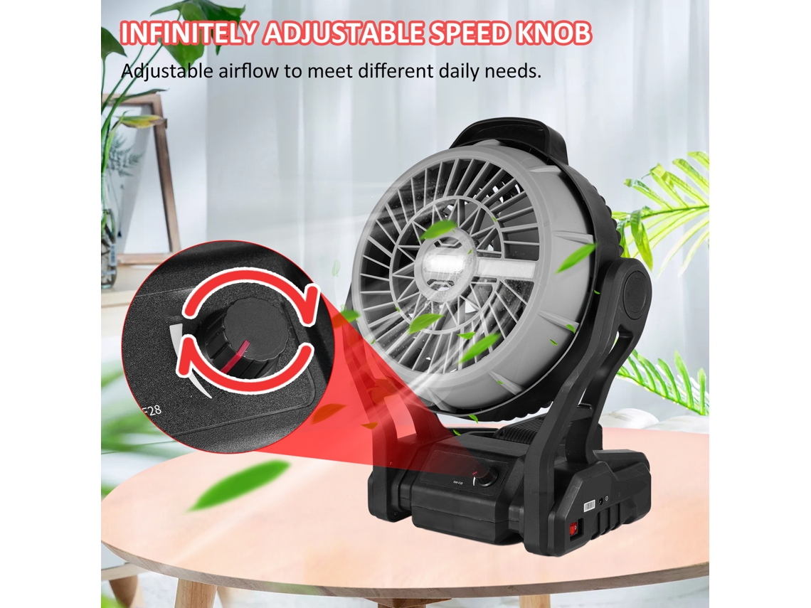 Ventilador LED recargable para camping con luz ajustable de 4000 mAh