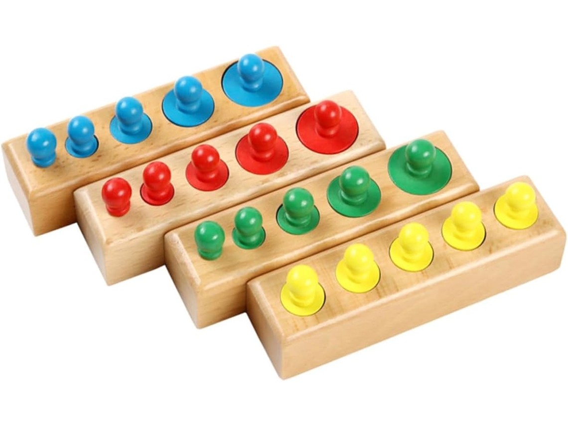 Bloques Cilíndricos De Madera Educativos Para Niños Pequeños, 12 Juguetes Interactivos Multicolores.