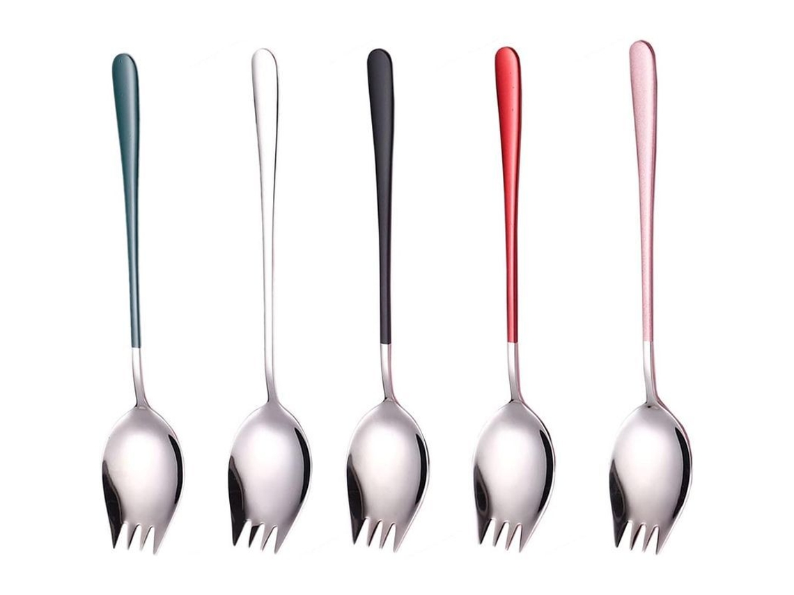 Juego de 5 cucharas y tenedores Rebe de acero inoxidable 304, 21,5 cm, reutilizables para comidas diarias y acampadas.
