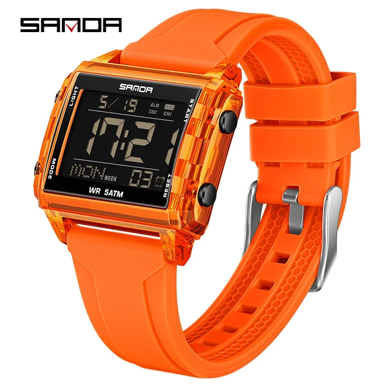 Reloj De Pulsera Digital Deportivo Led (naranja) Elegante Para Estudiantes, Resistente Al Agua.